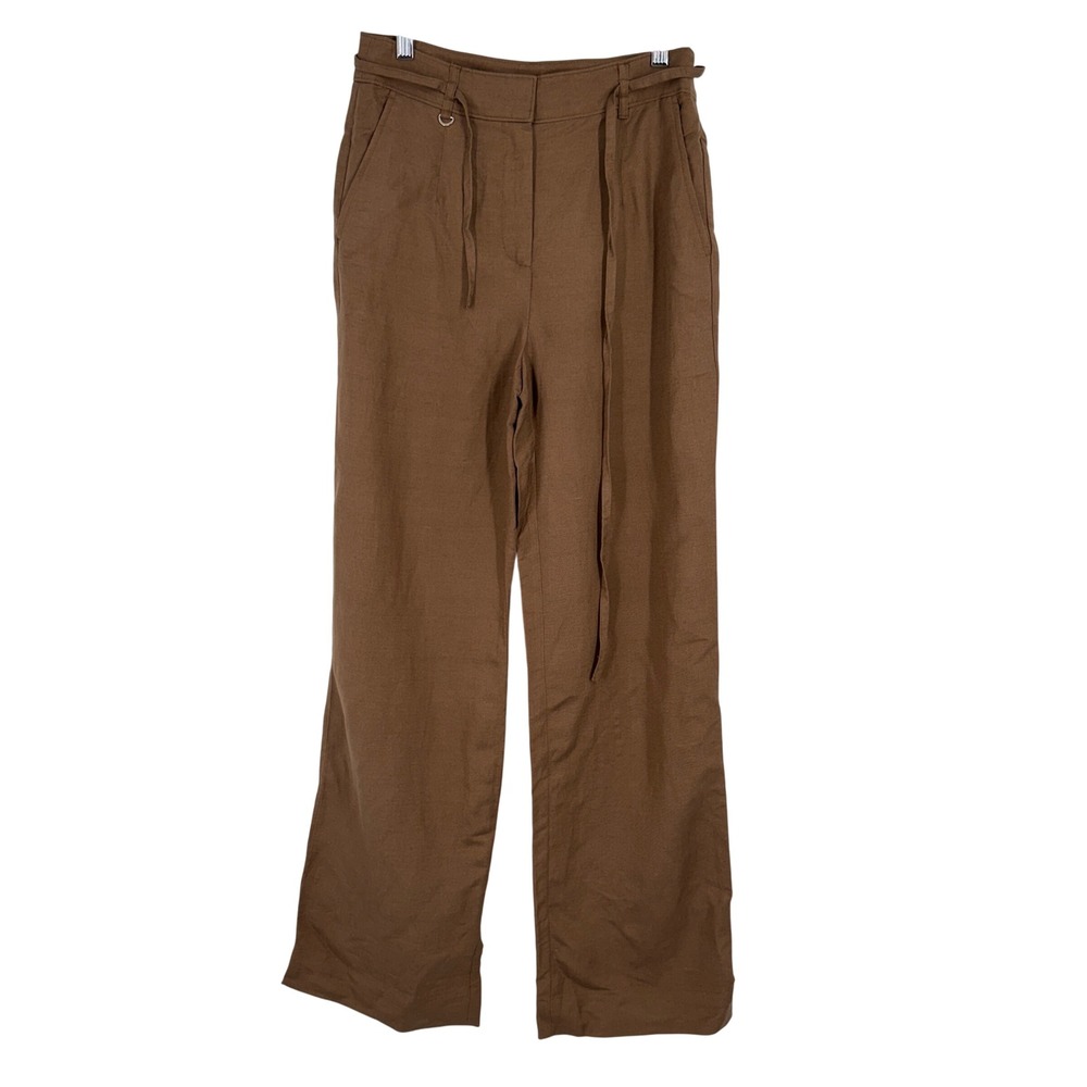 New LOFT Brown Wide Leg Tie‎ Waist Trousers Pants Size 0 Linen Blend38648021